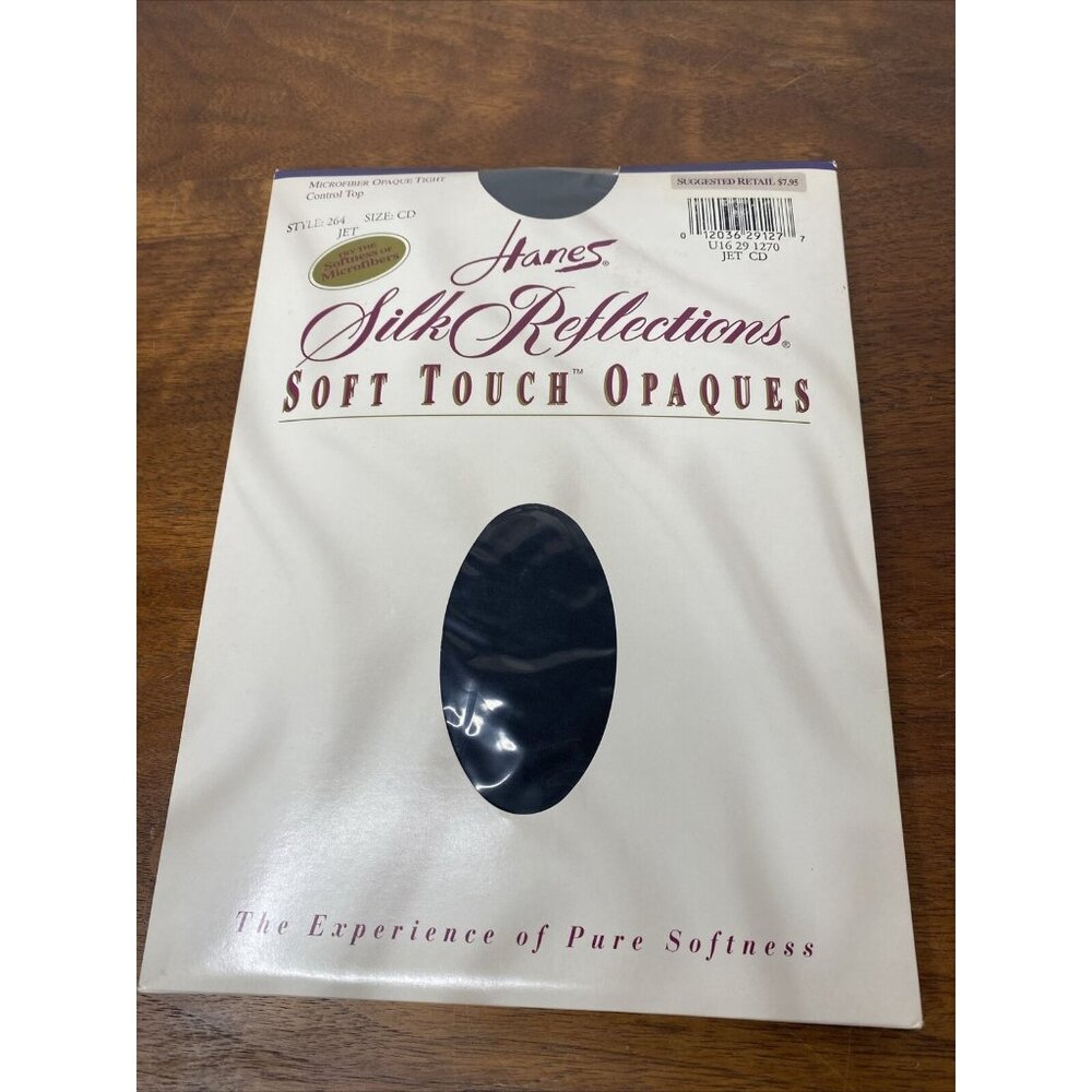 Hanes Silk Reflections Soft Touch Opaques Control Top Jet Black Sz CD Tights